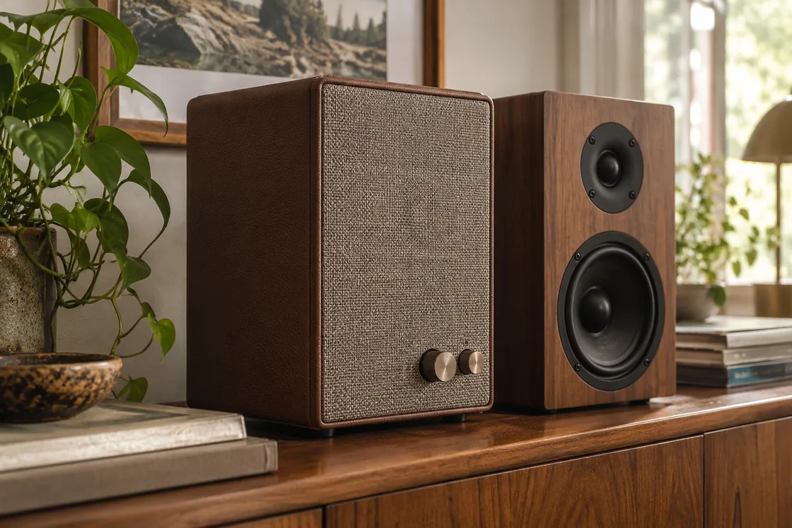 Altavoces retro: siete modelos para casa y con batería: imagen editorial ilustrativa