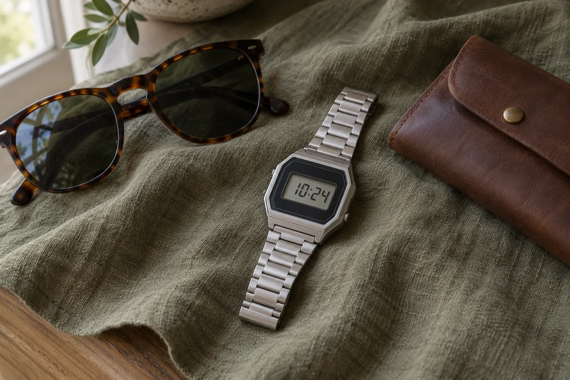 Moda retro: relojes digitales y diseño para llevar a diario: imagen editorial ilustrativa