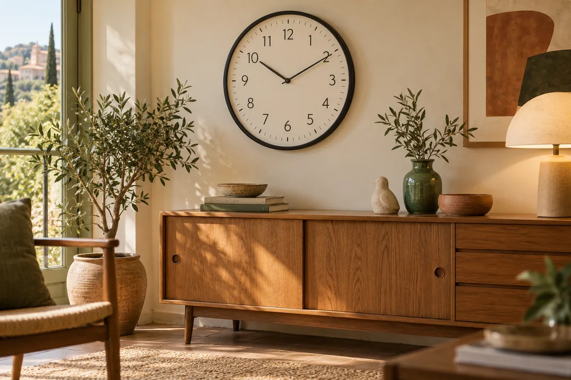 Relojes de pared retro: tamaño, lectura y ruido antes de elegir: imagen editorial ilustrativa