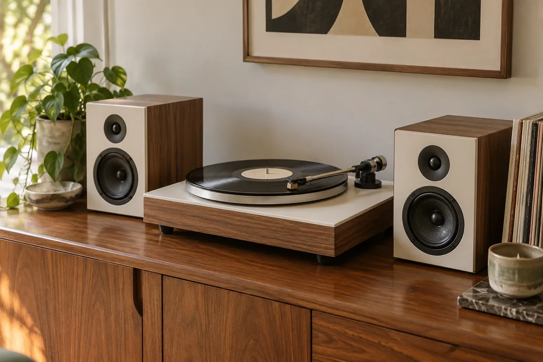 Tocadiscos con salida Bluetooth: compatibilidad sin confusiones: imagen editorial ilustrativa
